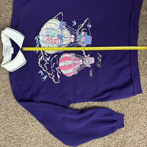 Vintage Morning Sun Women’s Hot Air Balloon Purple Crewneck Sweater Size Large - Picture 7 of 8